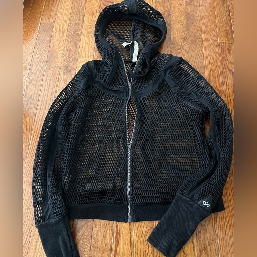 ALO Yoga Black Mesh Bomber Jacket